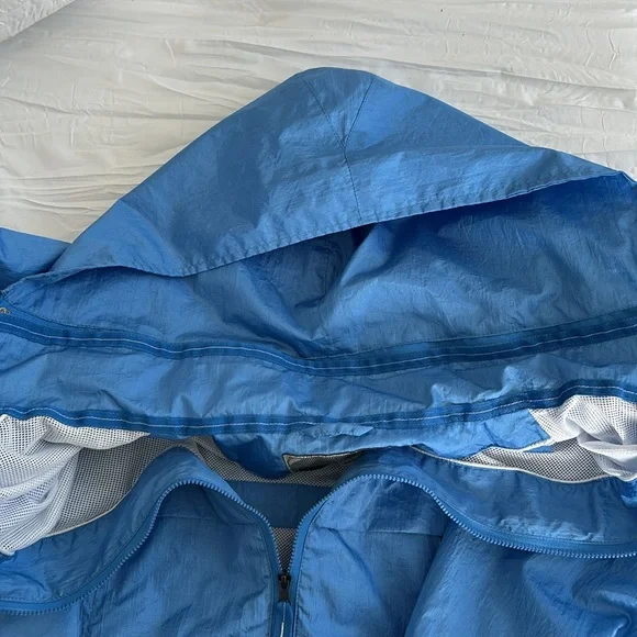 NEYELLE Women’s VintageY2K Windbreaker Blue/White Kangaroo Pocket Zipper Hood XL - Picture 11 of 14